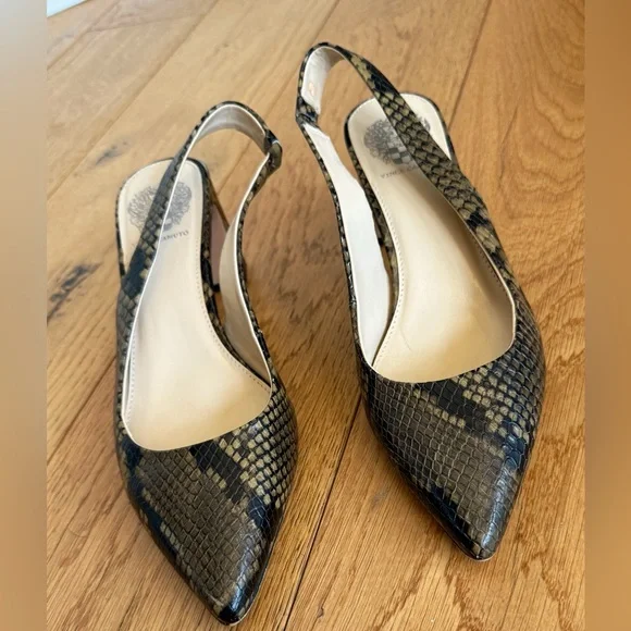 Vince Camuto Hamden Snake Print Leather Slingback Pumps Size 8 EUC - Picture 3 of 11